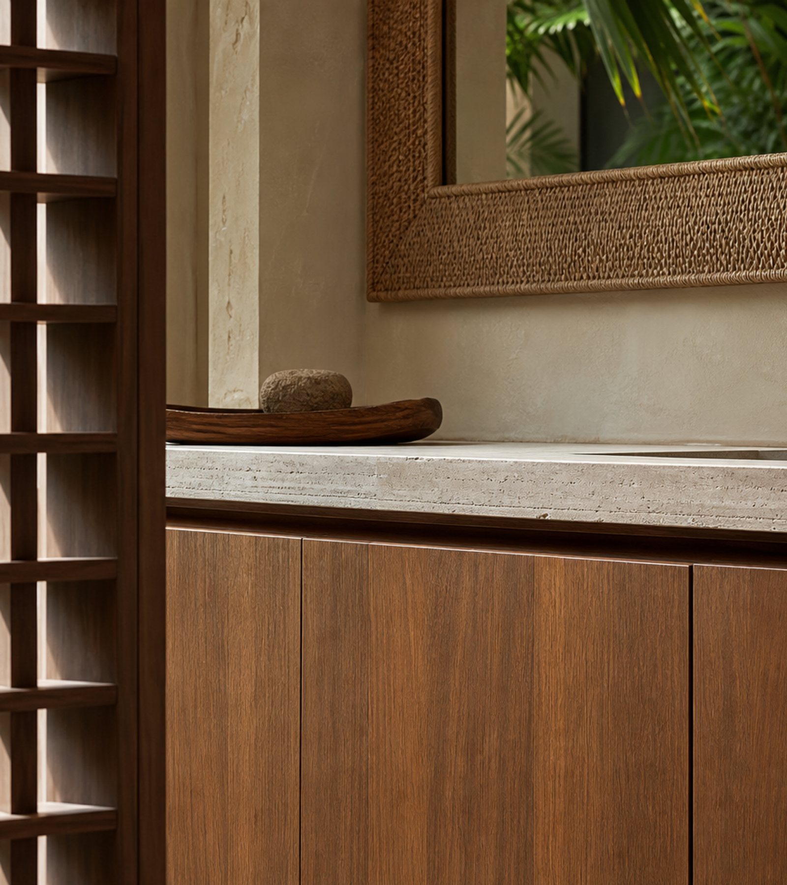 Fadior Alcove Architectural Water Vanity — close-up of stainless steel finish and hardware detail