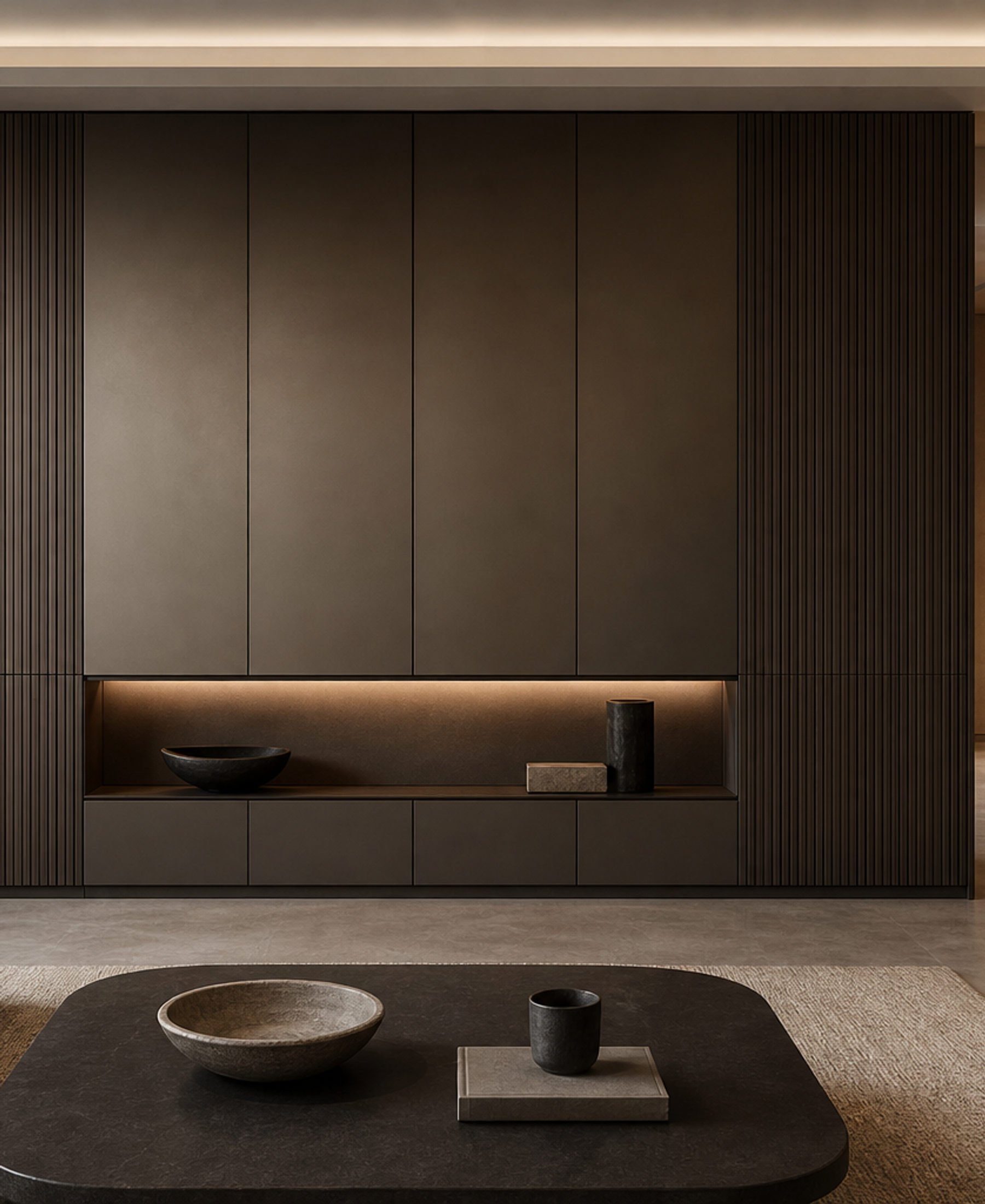 Fadior Miroir Wall Panel Suite with Bronze Shadow Rhythm — 304 stainless steel wall panel system, front view