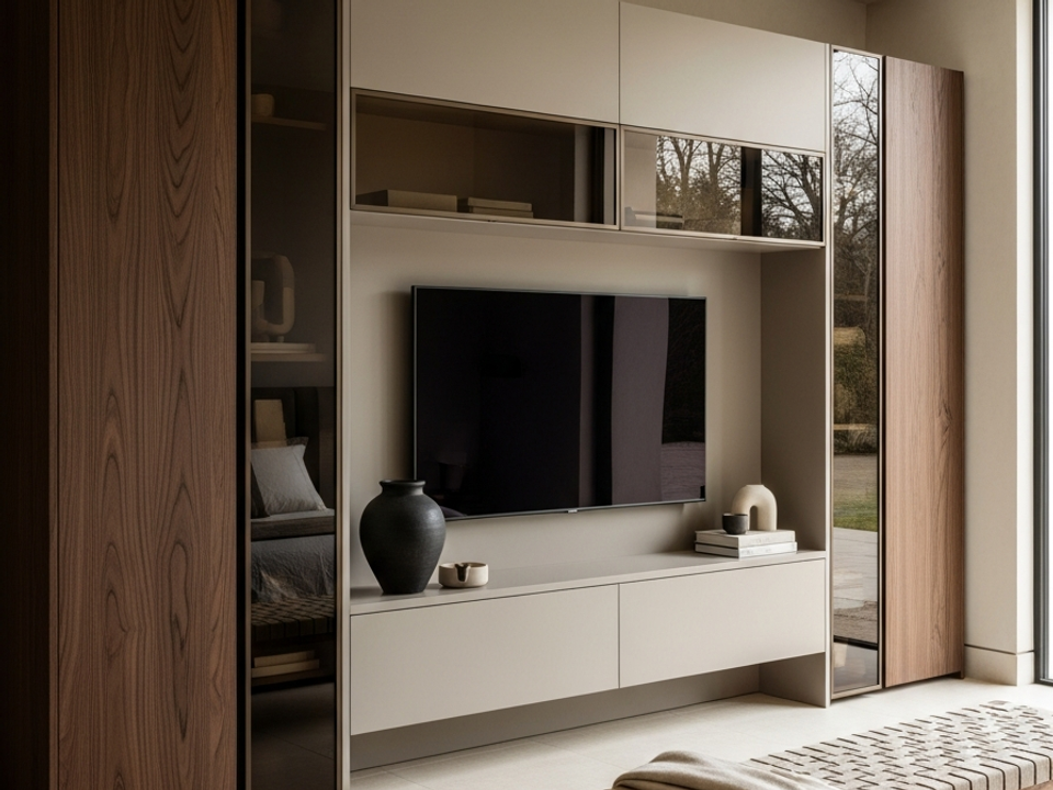 Fadior Zenith Media Console — 304 stainless steel living room system, front view