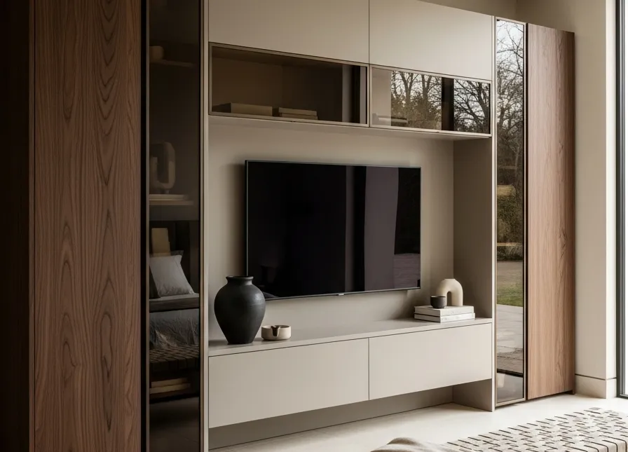 Fadior Zenith Media Console — 304 stainless steel living room system, front view