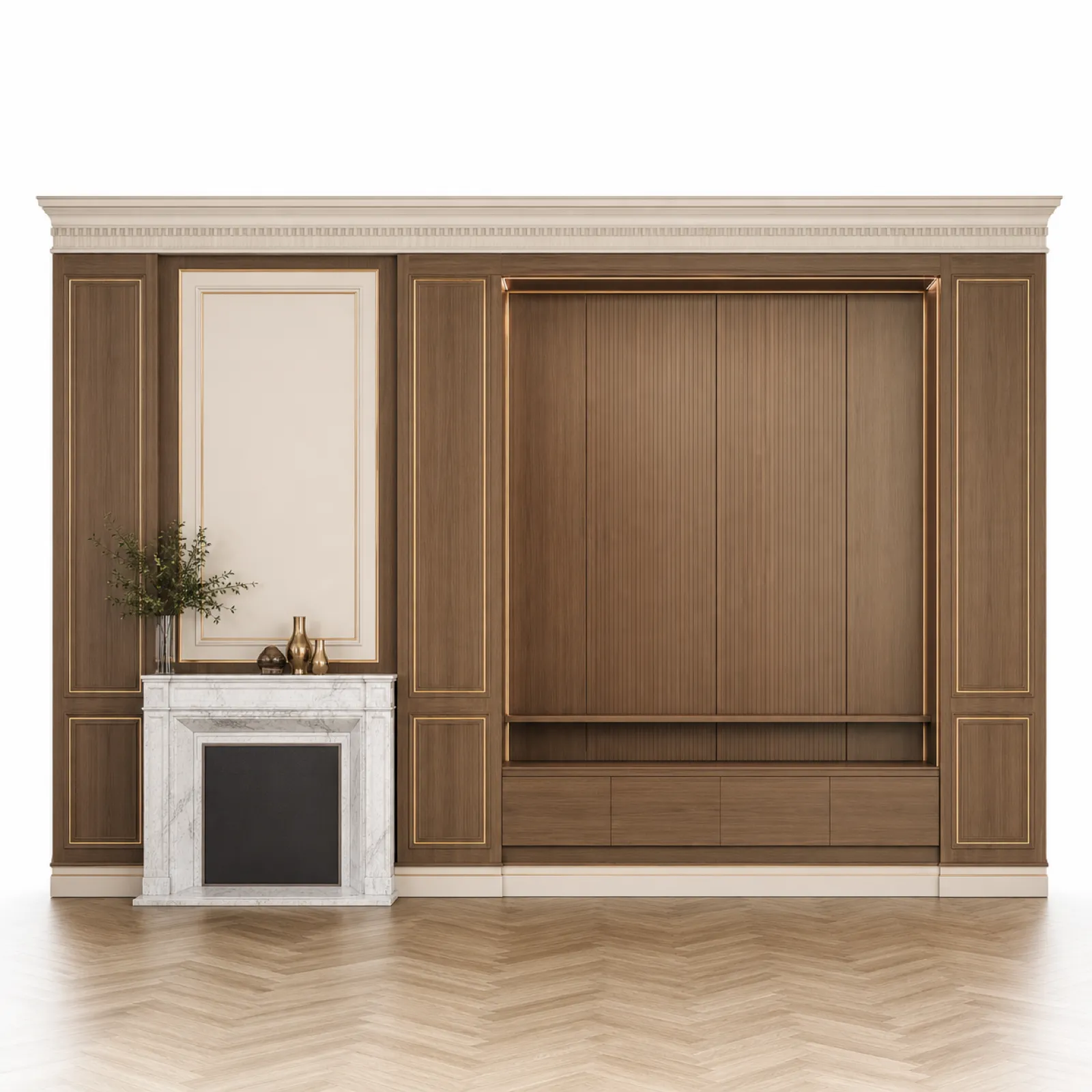 Suite de Salón Veneto con Nicho de Audio Boiserie de Nogal vista principal