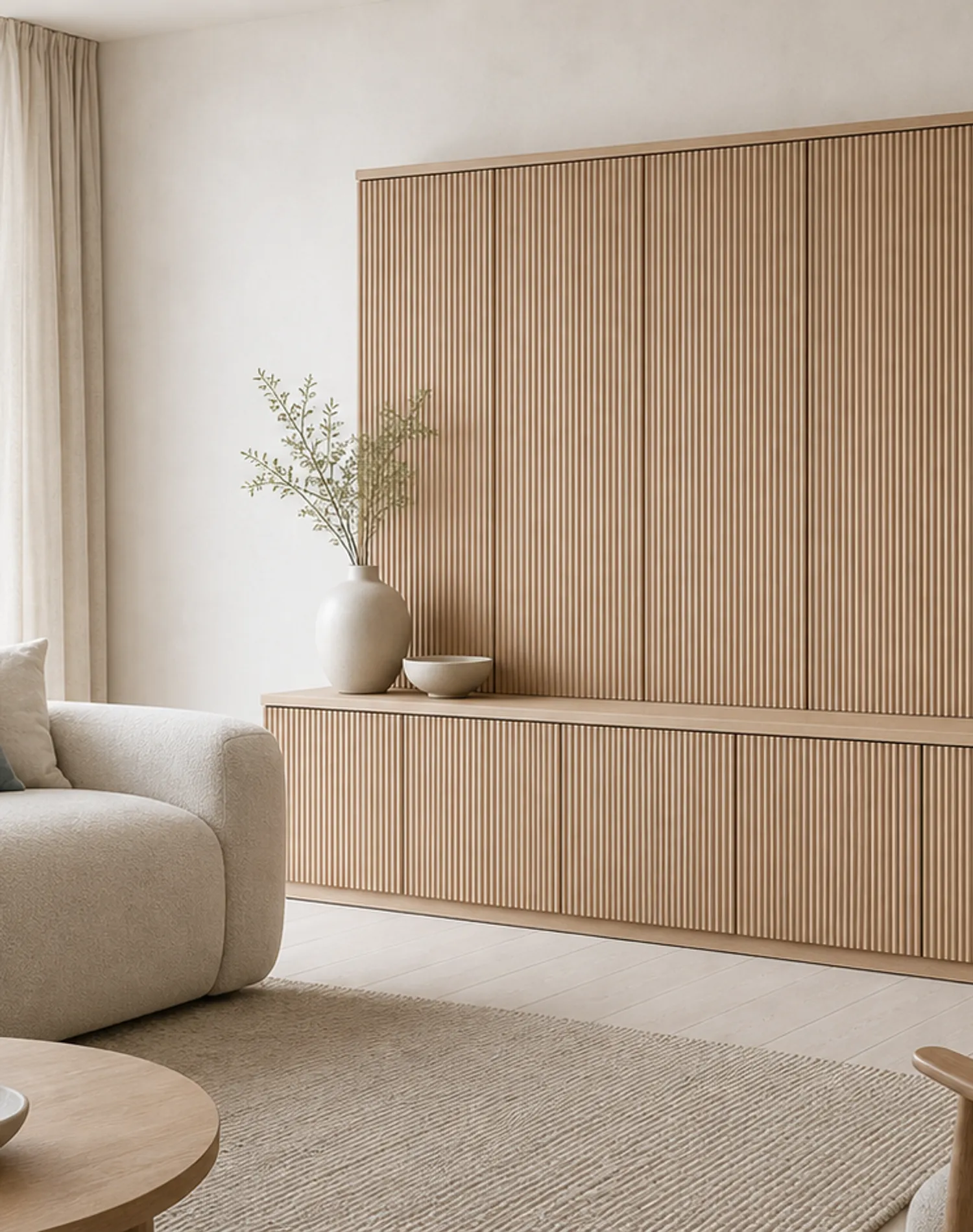 Suite de Salón Silvan con Muro Librería Estriado para Sofá estudio de adaptación