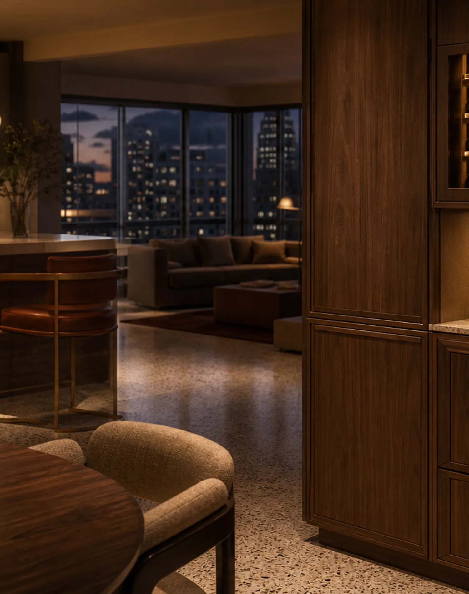 Conjunto de Armario de Vinos Cru con Plinto de Servicio Sommelier Moonlit estudio de adaptación