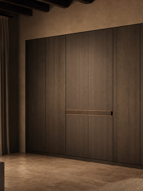 Fadior Gloria Wine Cabinet Suite with Pearl Ribbed Tasting Wall — 304 stainless steel wine cabinet system, front view