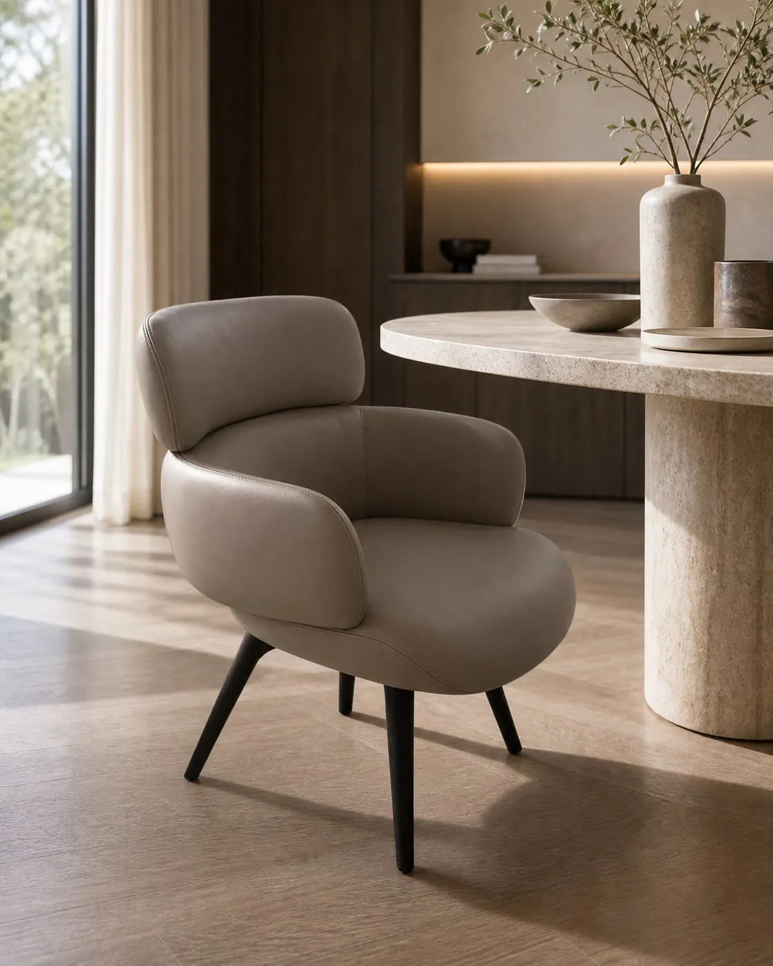Floating-Back Microfibre Leather Dining Chair
