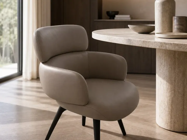 Silla de comedor de cuero de microfibra con respaldo flotante