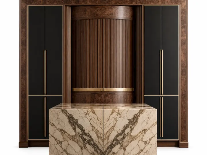 Fadior Silkstone Kitchen Suite with Tambour Tea Pantry Bay — 304 stainless steel kitchen system, front view