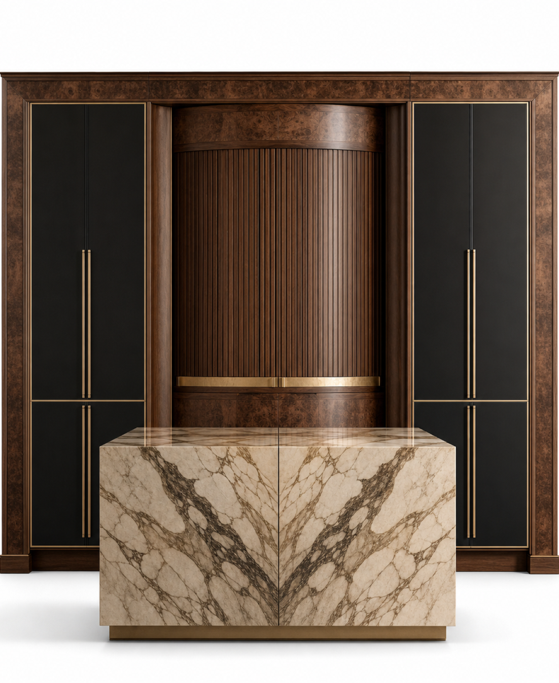 Fadior Silkstone Kitchen Suite with Tambour Tea Pantry Bay — 304 stainless steel kitchen system, front view