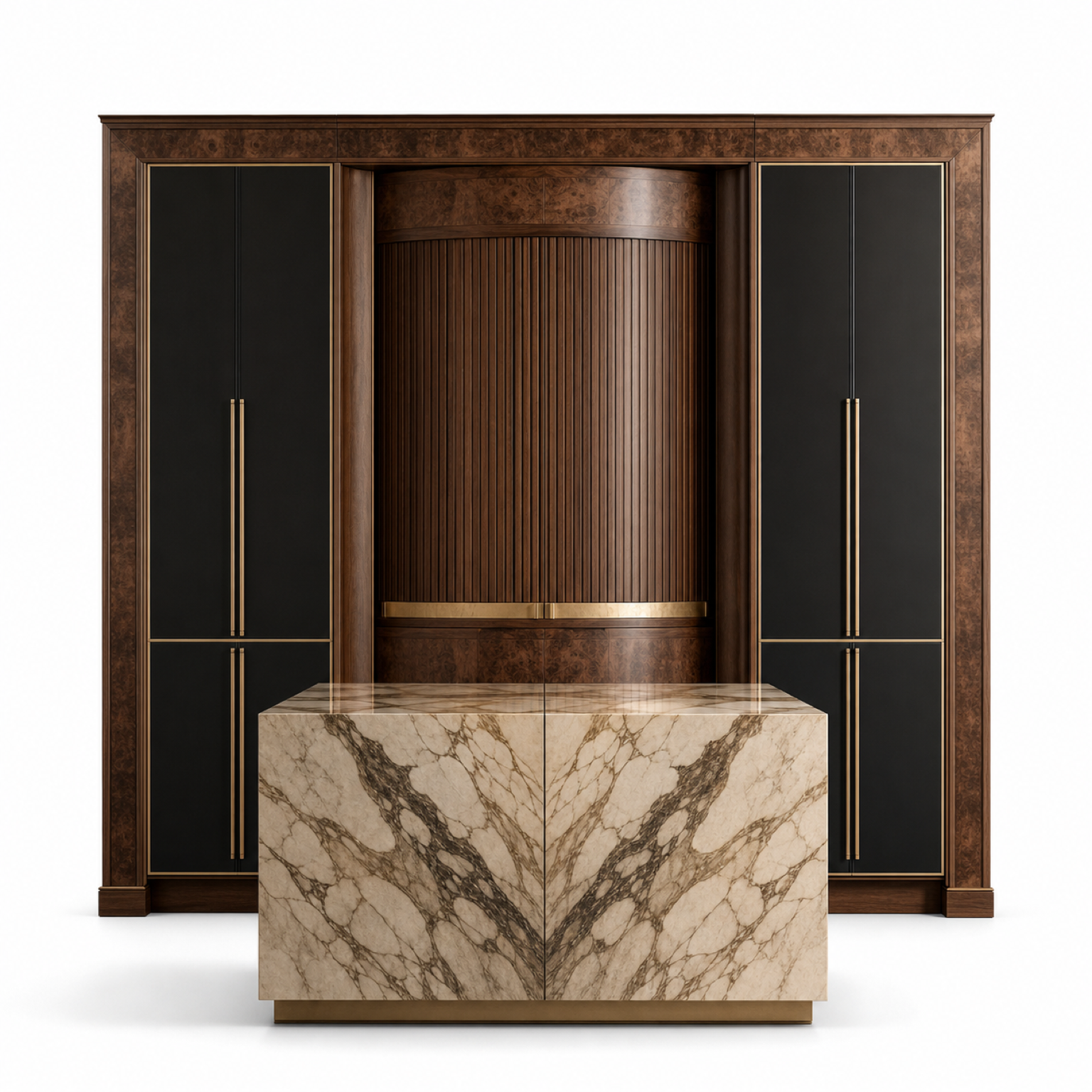 Fadior Silkstone Kitchen Suite with Tambour Tea Pantry Bay — 304 stainless steel kitchen system, front view