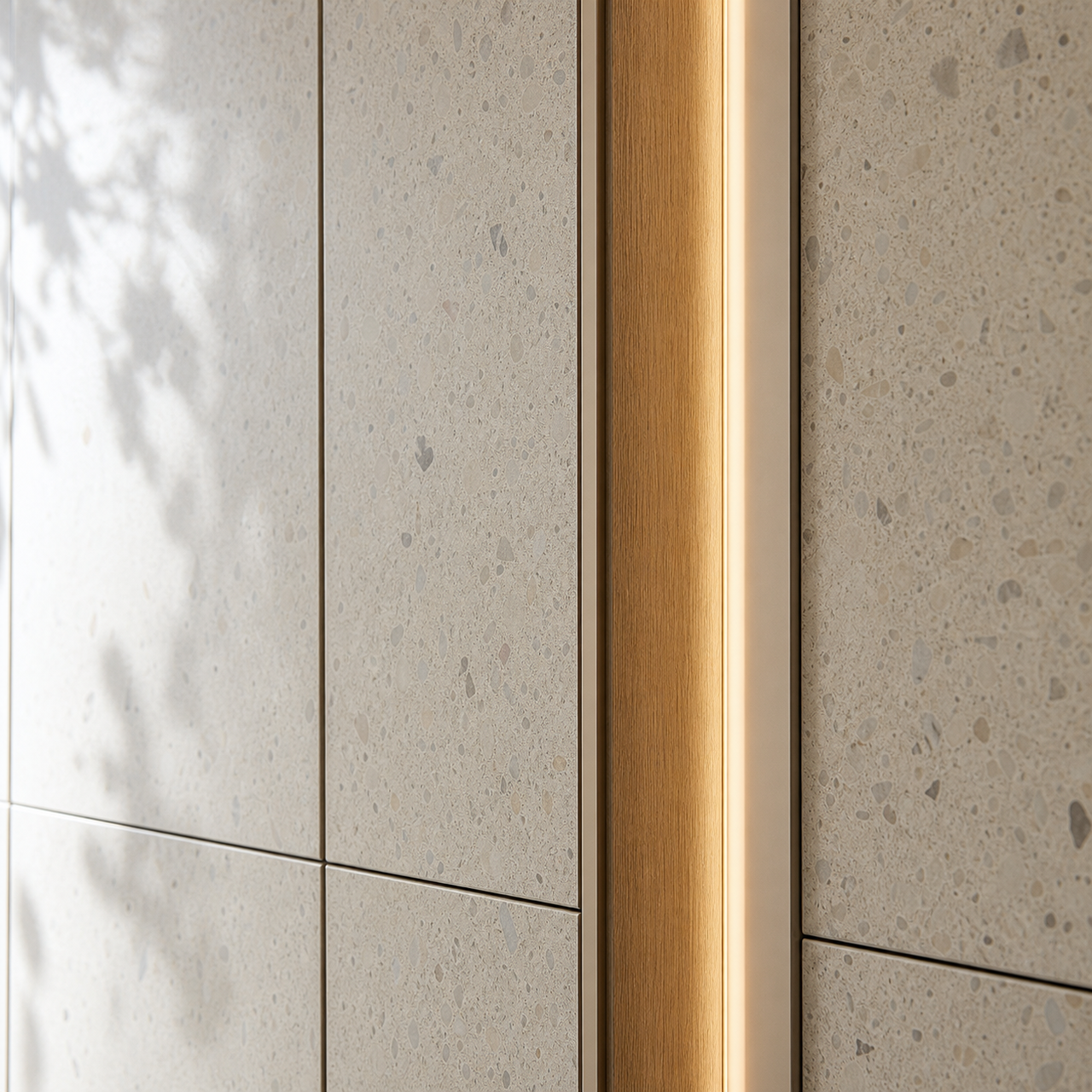 Suite de Panel de Pared Terrazzo con Columna Luminosa Vetada acabado y detalle