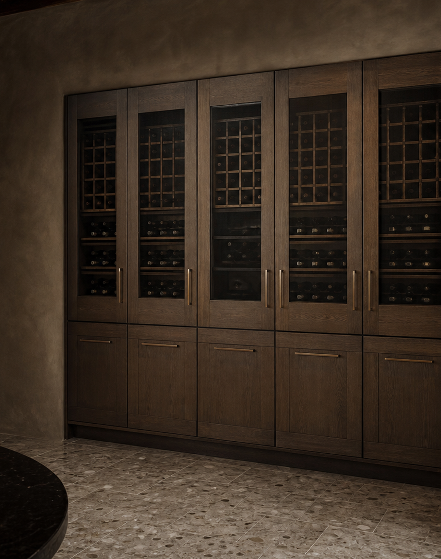 Fadior Grotto Wine Cabinet Suite with Cove Decanter Pantry — interior room context showing cabinet integration