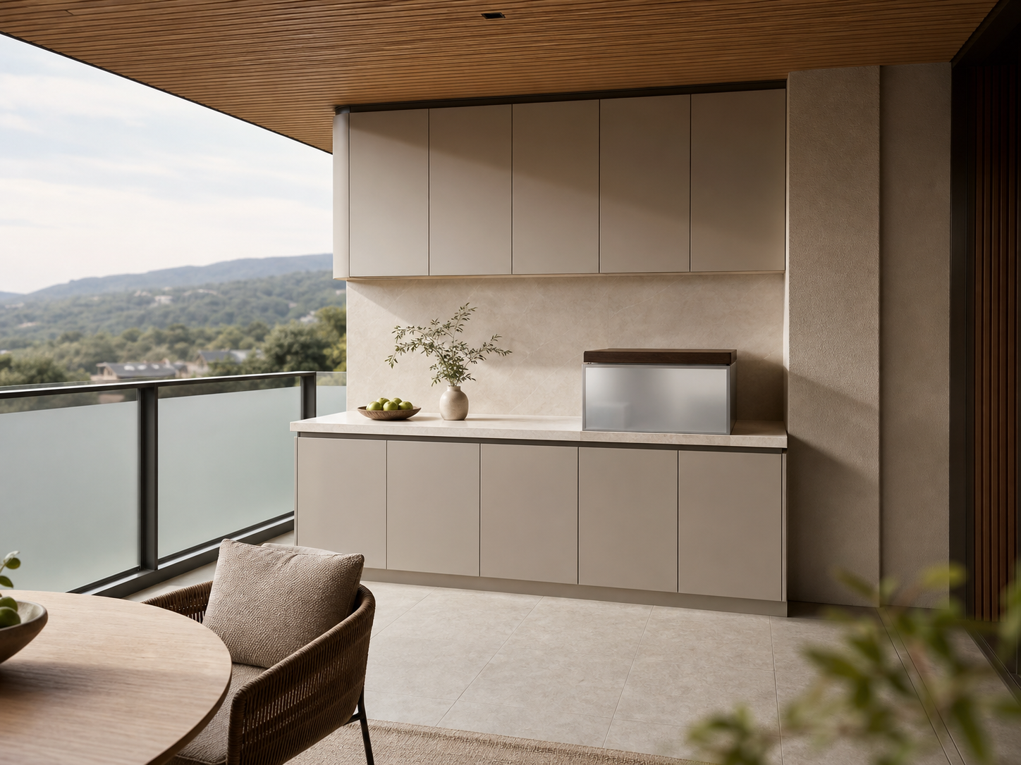 Suite Soleil para Balcón con Plinto de Café en Vidrio Esmerilado perspectiva interior