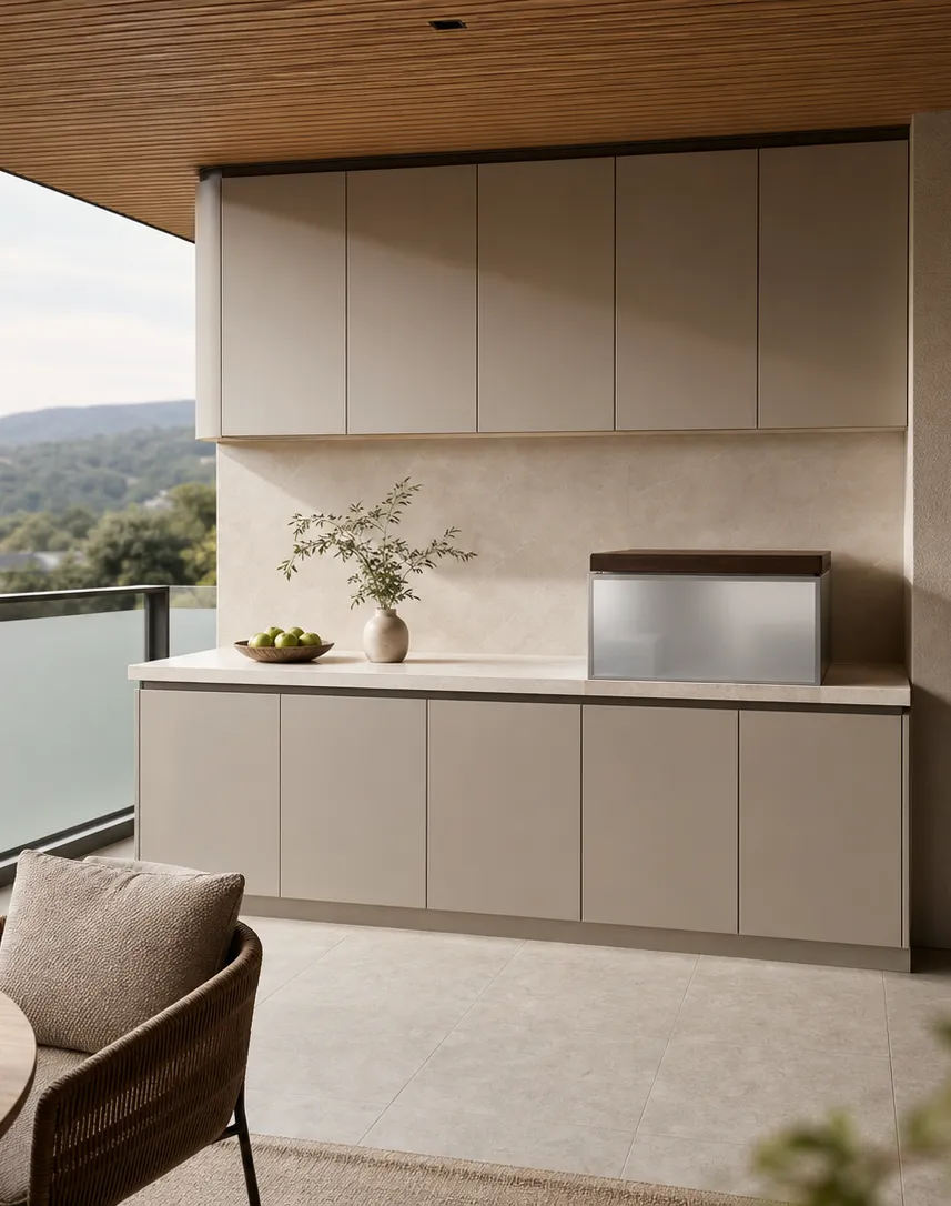 Suite Soleil para Balcón con Plinto de Café en Vidrio Esmerilado perspectiva interior