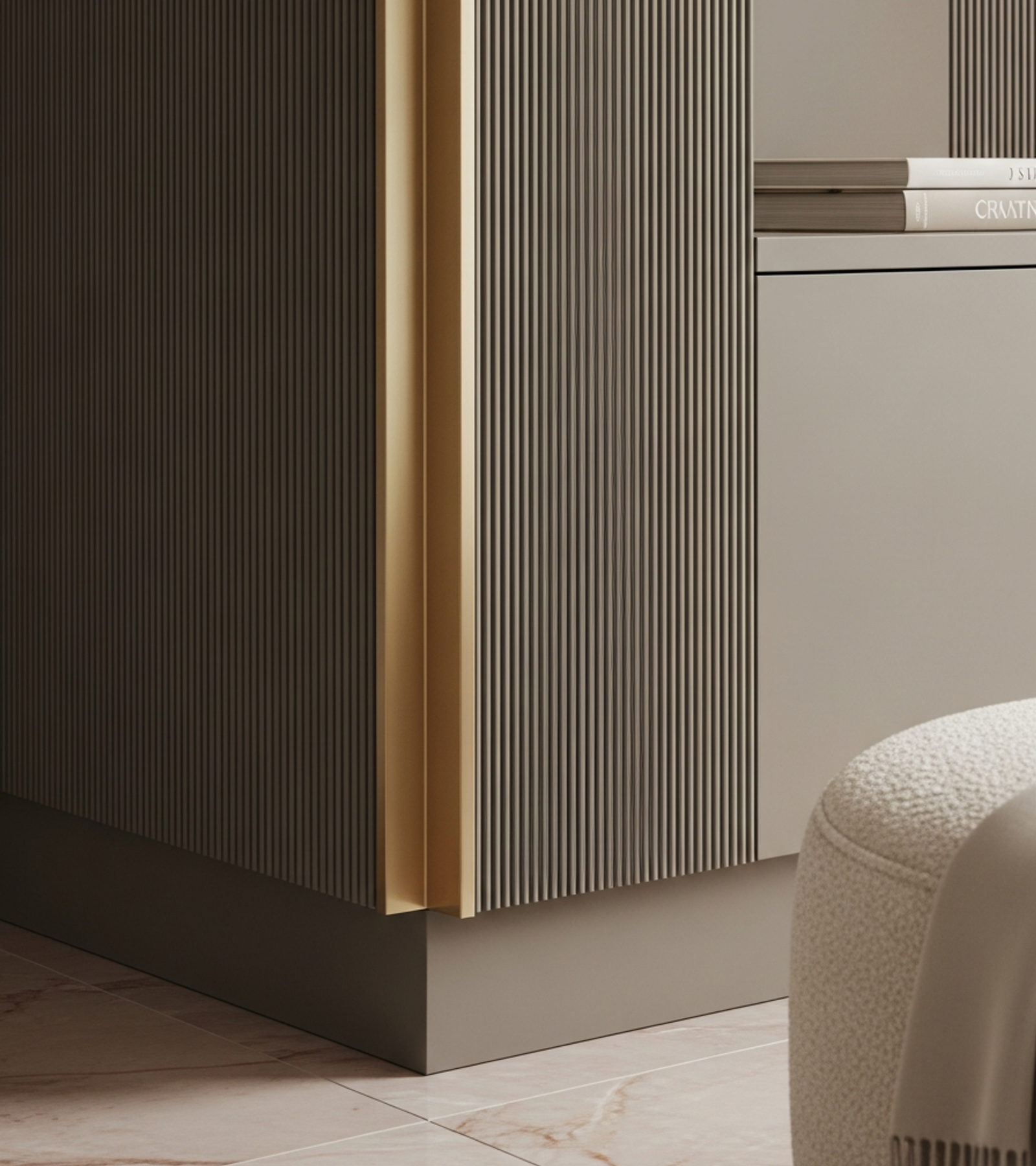 Fadior Archetype Entryway Cabinet — close-up of stainless steel finish and hardware detail