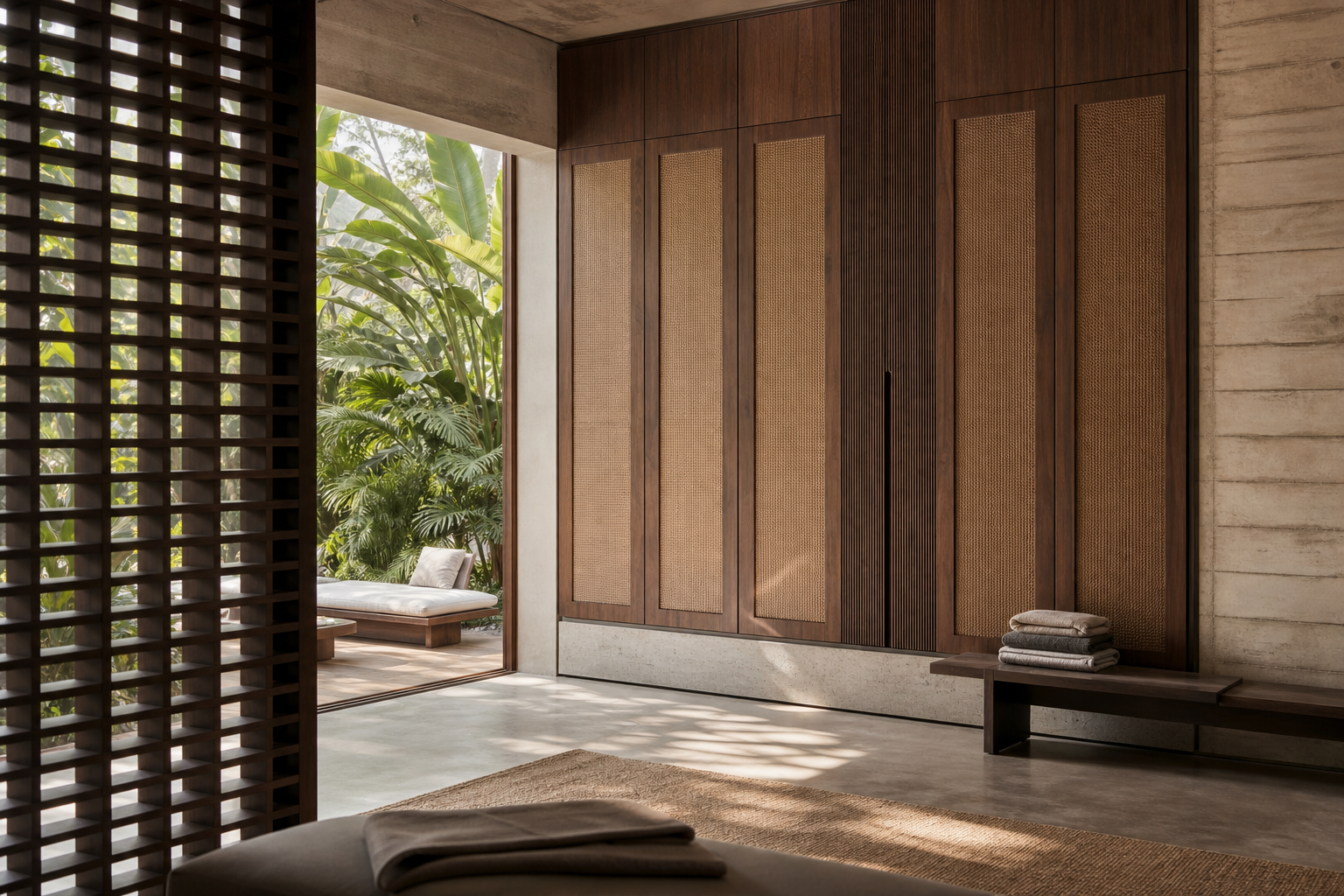 Fadior Lumiere Wardrobe Suite with Bronze Pull Dressing Spine — lifestyle setting with natural light and residential styling