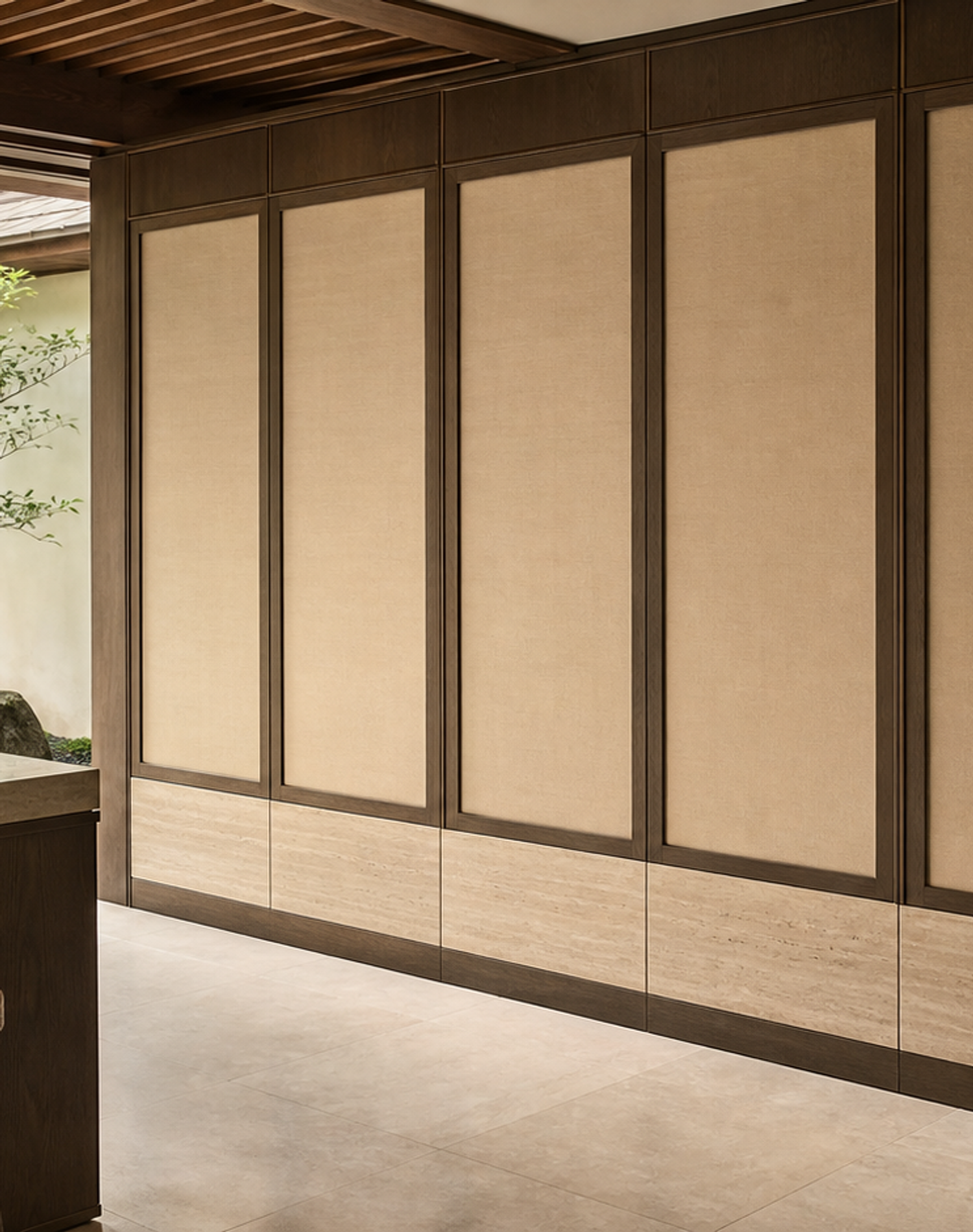 Fadior Resonance Wardrobe Suite with Travertine Rail Dressing Run — lifestyle setting with natural light and residential