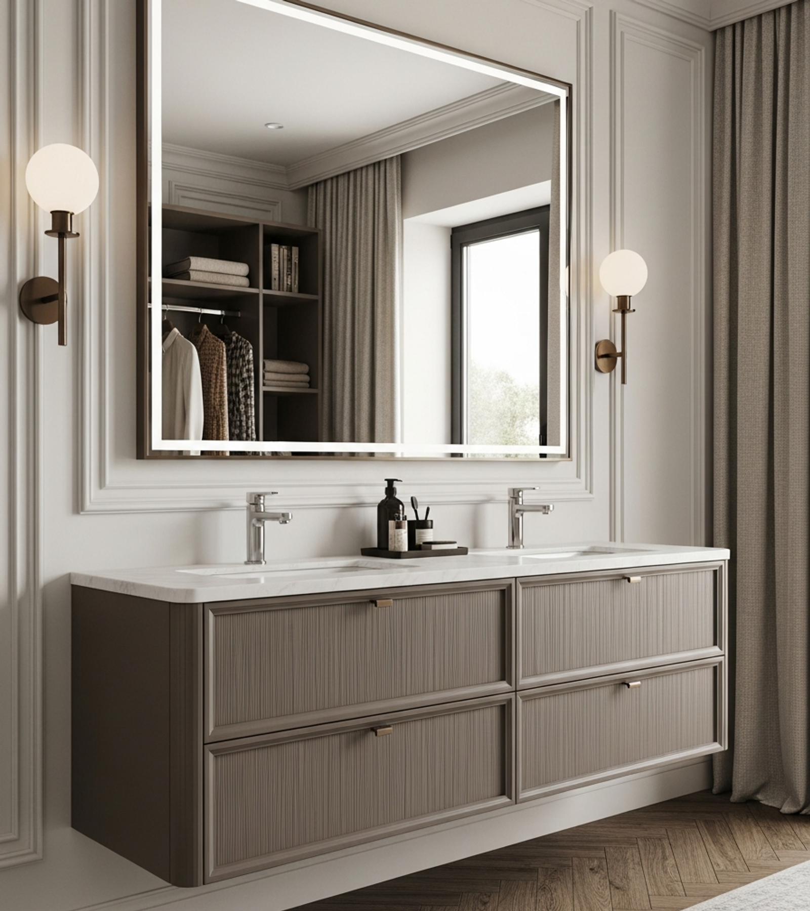 Fadior Verve Bath and Vanity Suite — close-up of stainless steel finish and hardware detail