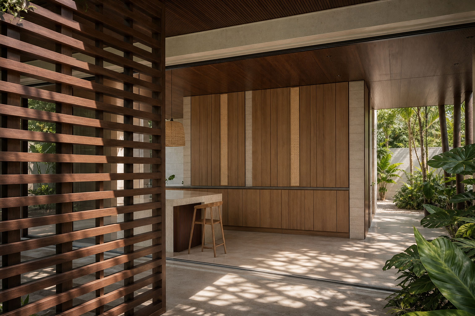 Fadior Terrazzo Wall Panel Suite with Fenix Matte Display Grid — interior room context showing cabinet integration