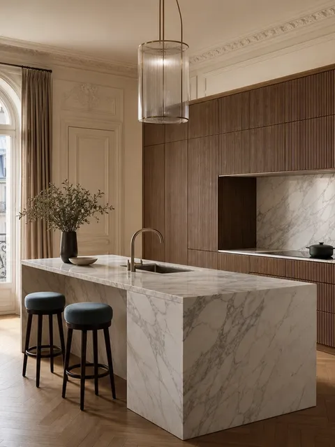 Suite de Cocina Meridian con Galería Social de Nogal Acanalado