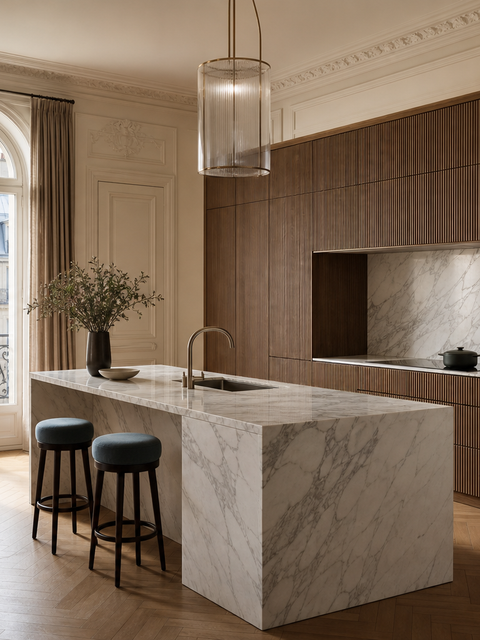 Suite de Cocina Meridian con Galería Social de Nogal Acanalado