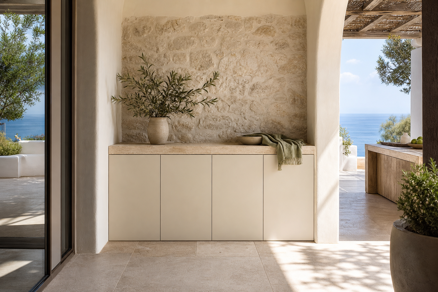 Fadior Ecliptic Entryway Suite with Casa Italia Arrival Servery — lifestyle setting with natural light and residential