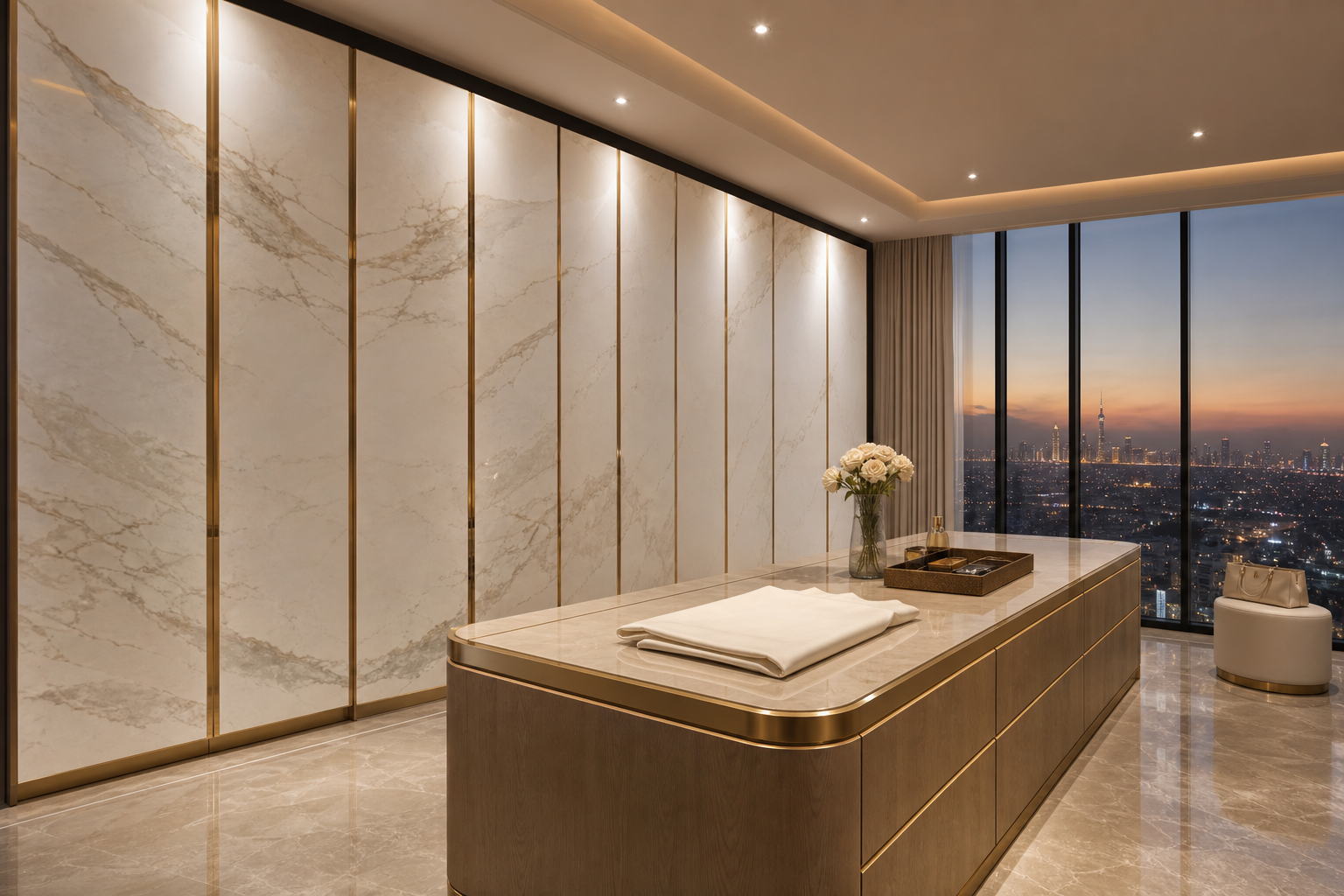 Fadior Onyx Wardrobe Suite with Linen Glass Dressing Bridge — lifestyle setting with natural light and residential styling