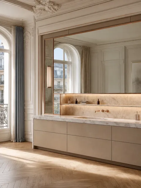 Suite de Baño y Tocador Alcove con Nicho de Lavabo de Piedra Pulida