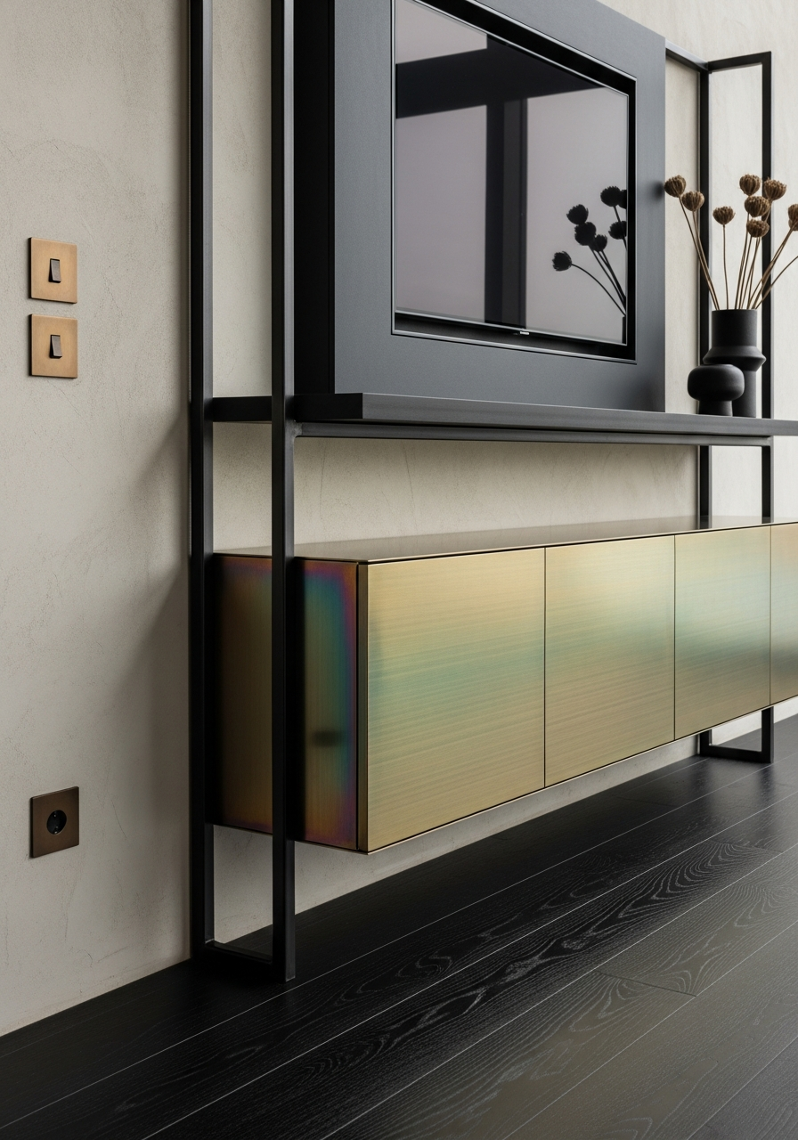 Fadior Essence Media Console — close-up of stainless steel finish and hardware detail