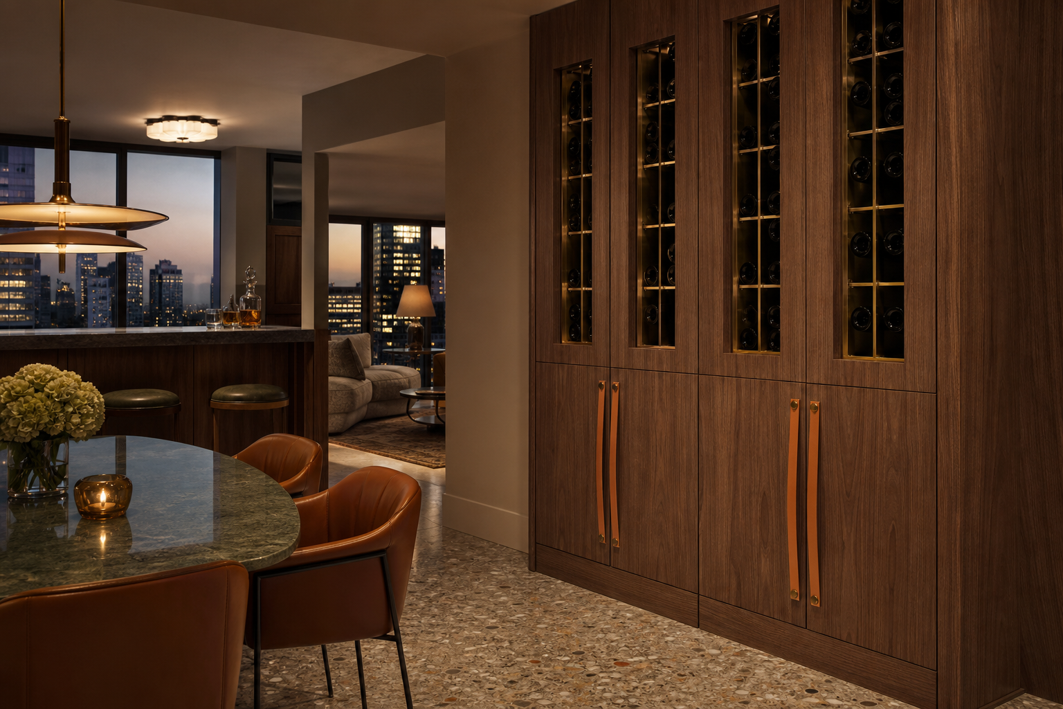 Fadior Gloria Wine Cabinet with Amber Cellar Service Wall — interior room context showing cabinet integration