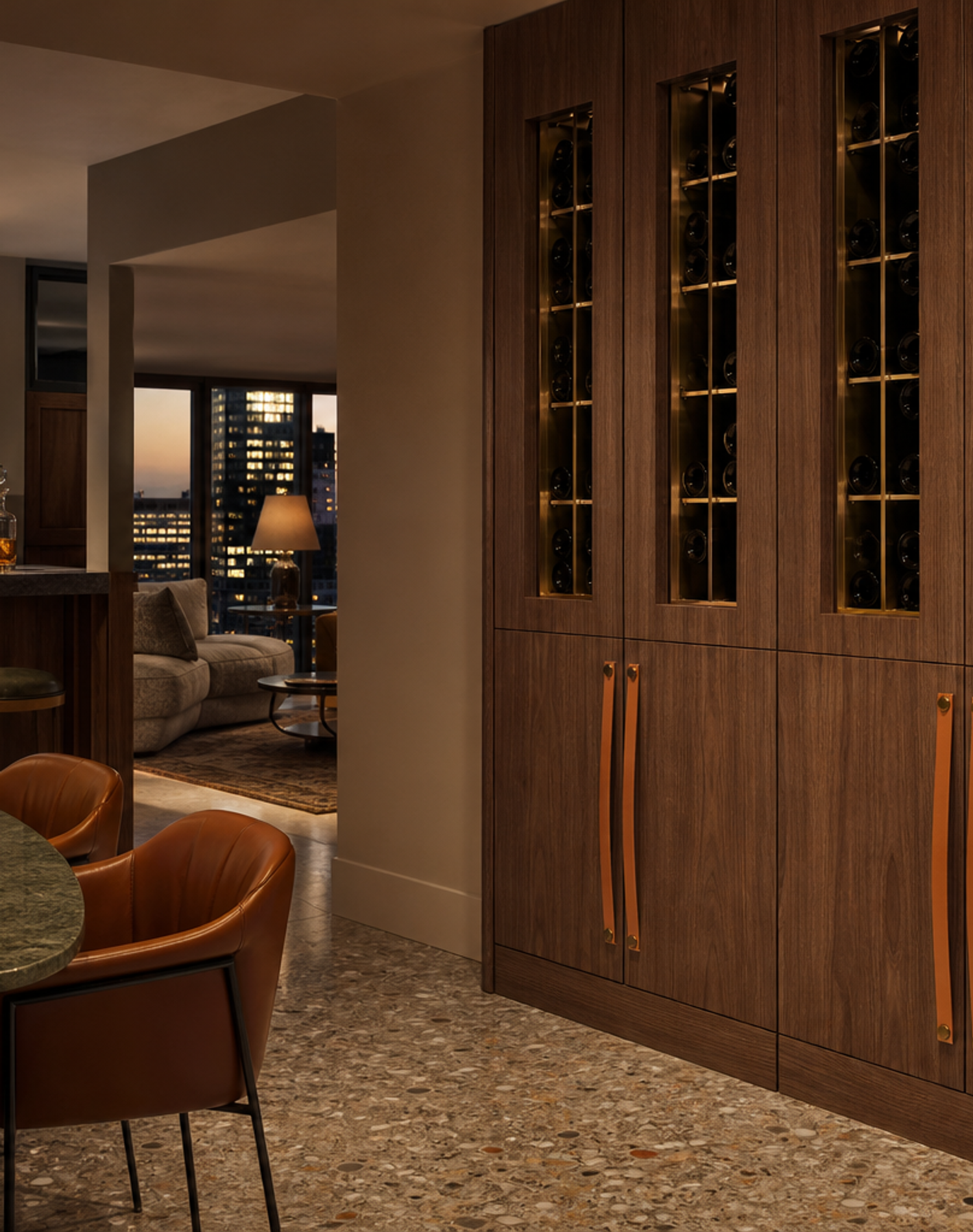 Fadior Gloria Wine Cabinet with Amber Cellar Service Wall — interior room context showing cabinet integration