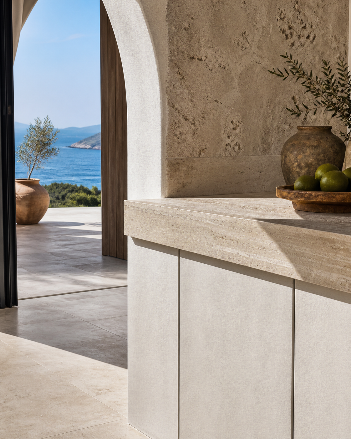 Fadior Meridian Kitchen Suite with Mosaic Threshold Island — close-up of stainless steel finish and hardware detail