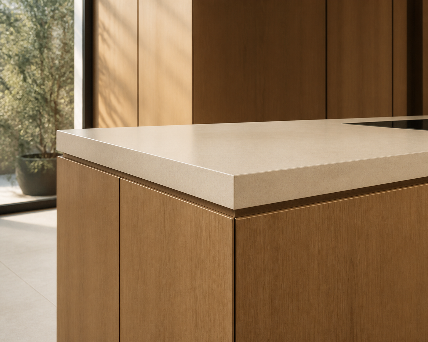 Fadior Terrena Kitchen Suite with Compass Point Island — close-up of stainless steel finish and hardware detail