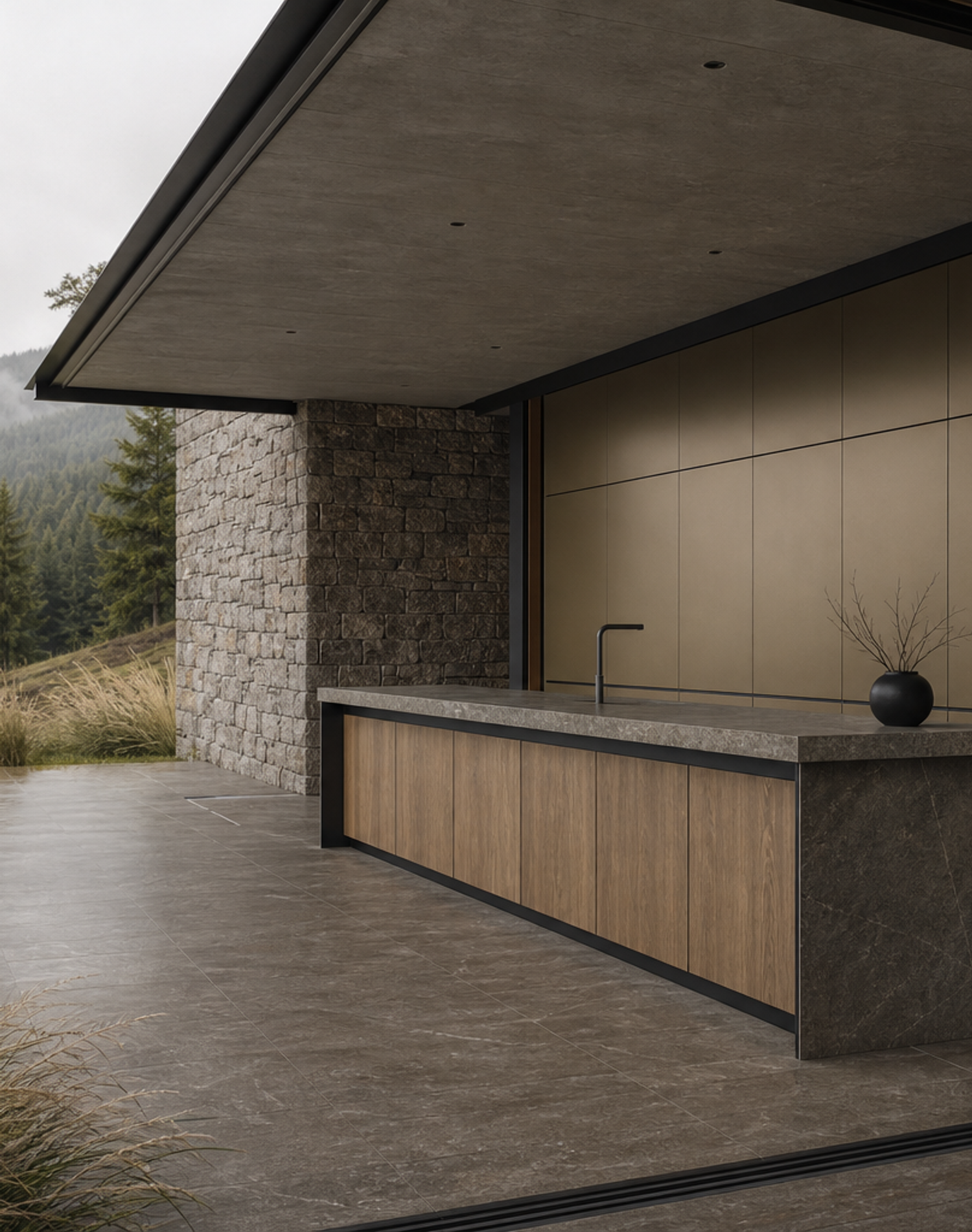 Fadior Continuum Spectral Champagne Prep Wall — interior room context showing cabinet integration