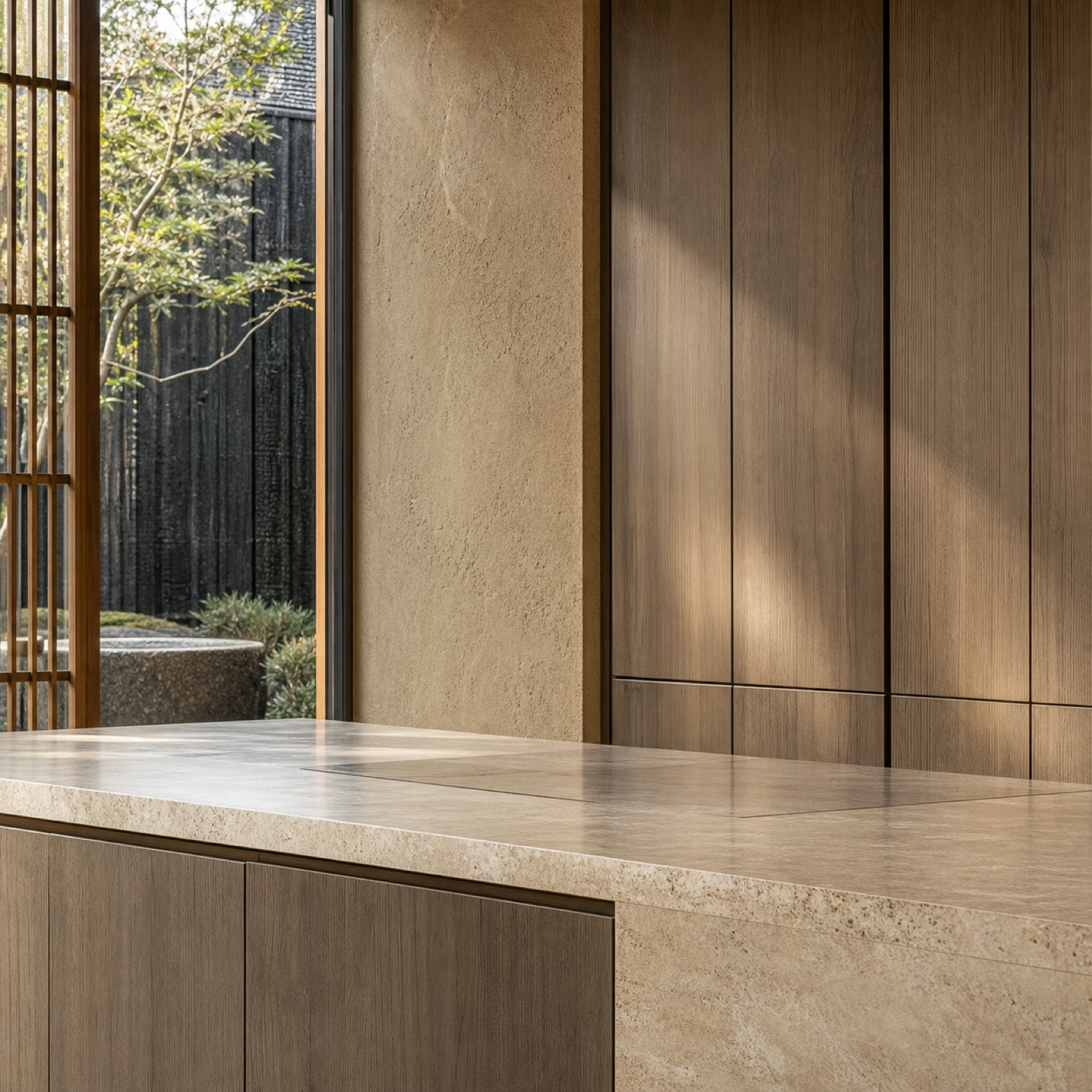 Fadior Silkstone Kitchen Suite with Concealed Induction Workwall — close-up of stainless steel finish and hardware detail