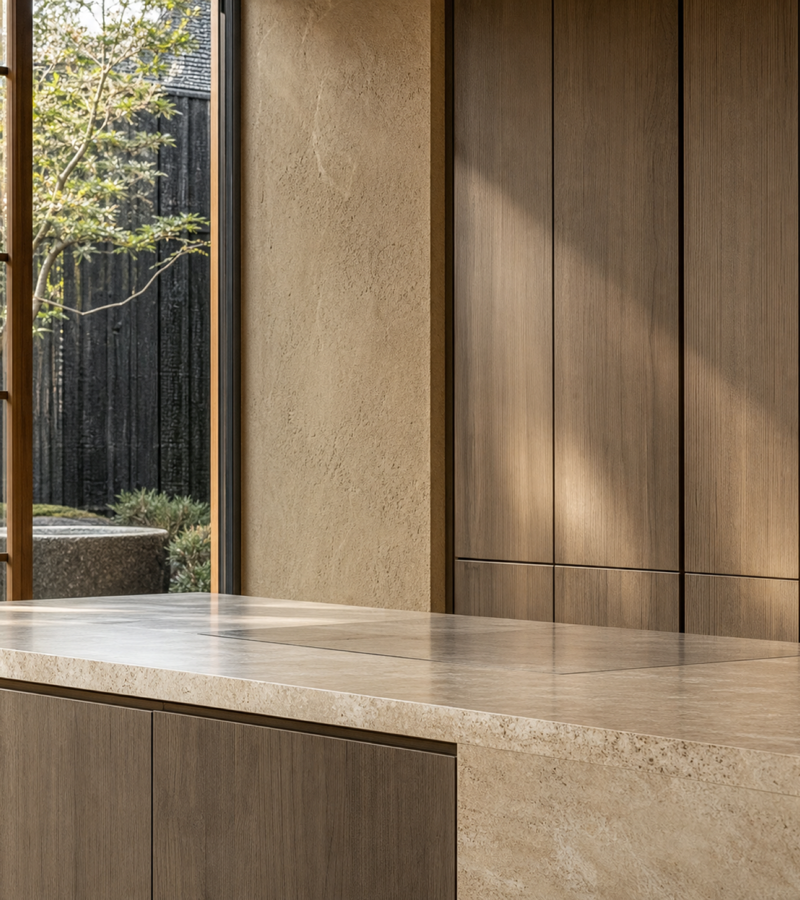 Fadior Silkstone Kitchen Suite with Concealed Induction Workwall — close-up of stainless steel finish and hardware detail