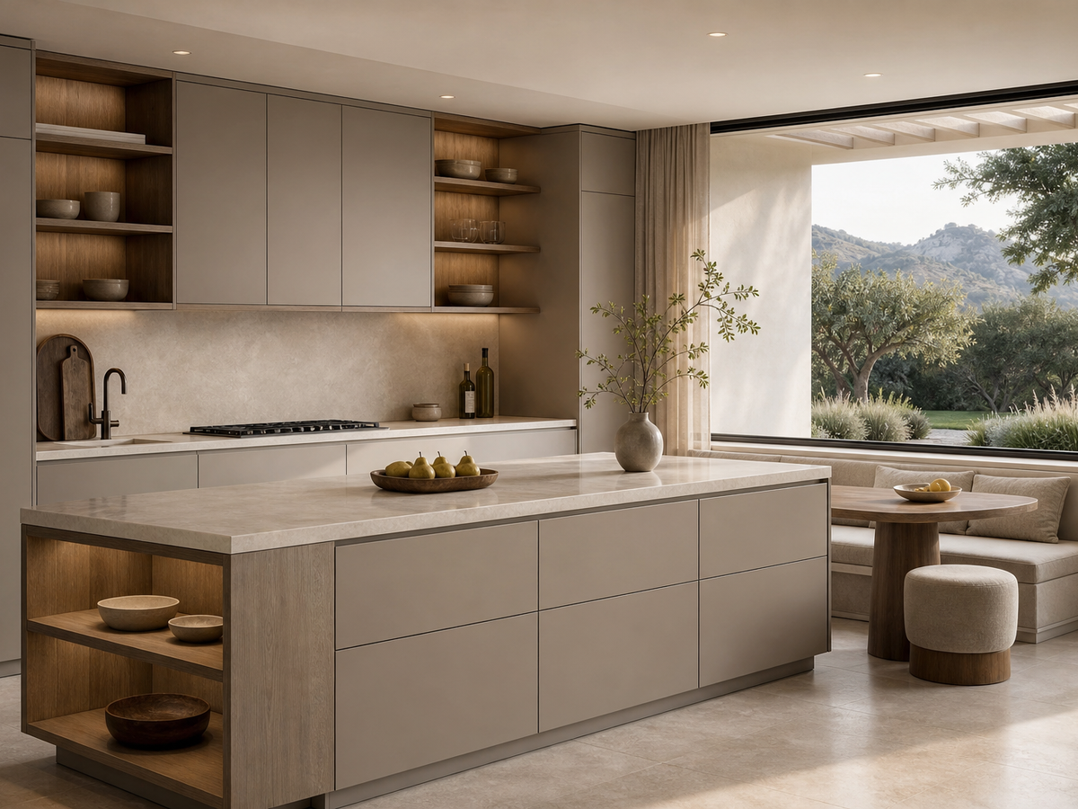 Fadior Forge Kitchen Suite with Courtyard Breakfast Ledge — 304 stainless steel kitchen system, front view