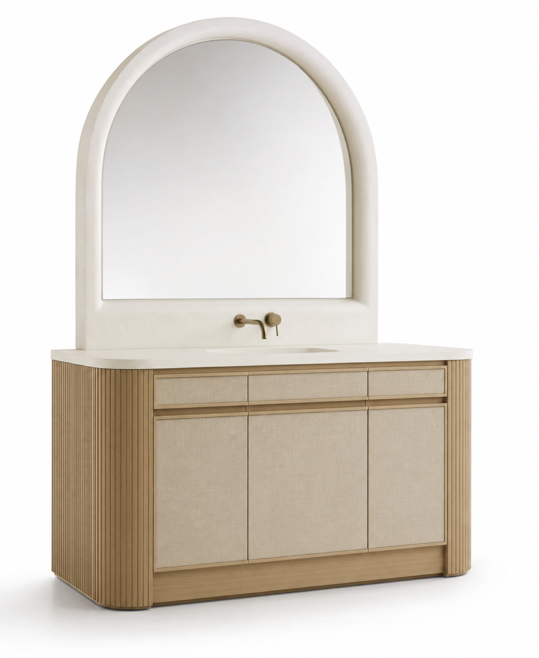 Fadior Ethereal Bath and Vanity Suite with Arched Linen Wash Console — 304 stainless steel bath and vanity system, front view