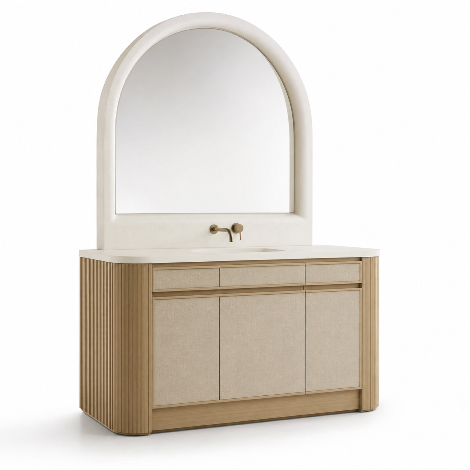 Fadior Ethereal Bath and Vanity Suite with Arched Linen Wash Console — 304 stainless steel bath and vanity system, front view