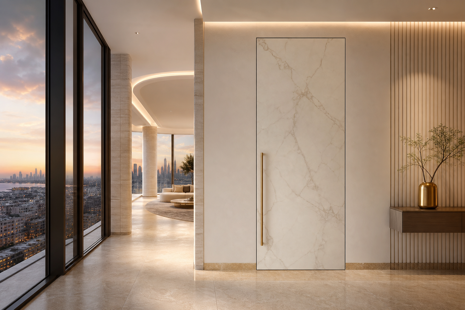 Fadior Silhouette Interior Door Suite with Slate Reveal Concealed Jamb — interior room context showing cabinet integration