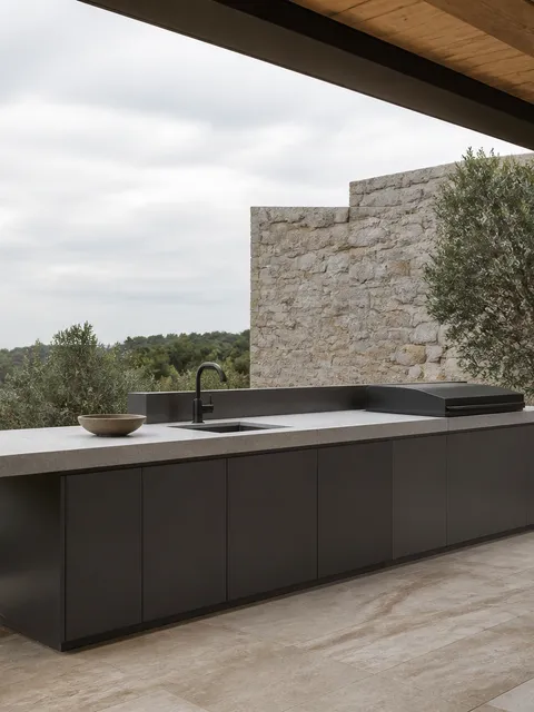 Fadior Horizon Outdoor Kitchen Suite with Porcelain Cantilever Prep Pavilion — 304 stainless steel outdoor kitchen system,
