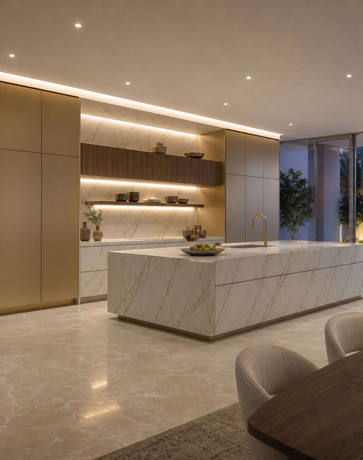 Fadior Terrena Kitchen Suite with Courtyard Pantry Spine — interior room context showing cabinet integration
