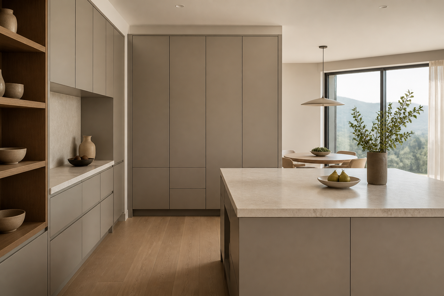 Fadior Silkstone Kitchen Suite with Flush Pantry Axis — interior room context showing cabinet integration