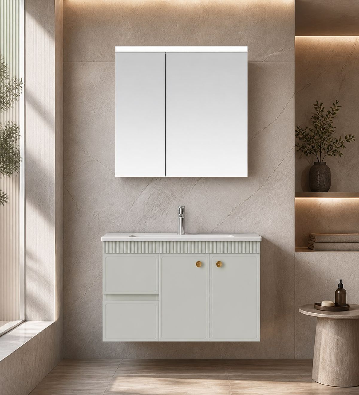 Bathroom Vanity Cabinet (Solid wood) styled in a FADIOR HOME interior setting