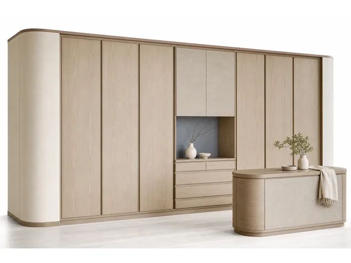 Fadior Radiance Wardrobe Suite with Appliance Buffer Dressing Wall — 304 stainless steel wardrobe system, front view