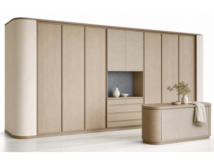 Fadior Radiance Wardrobe Suite with Appliance Buffer Dressing Wall — 304 stainless steel wardrobe system, front view