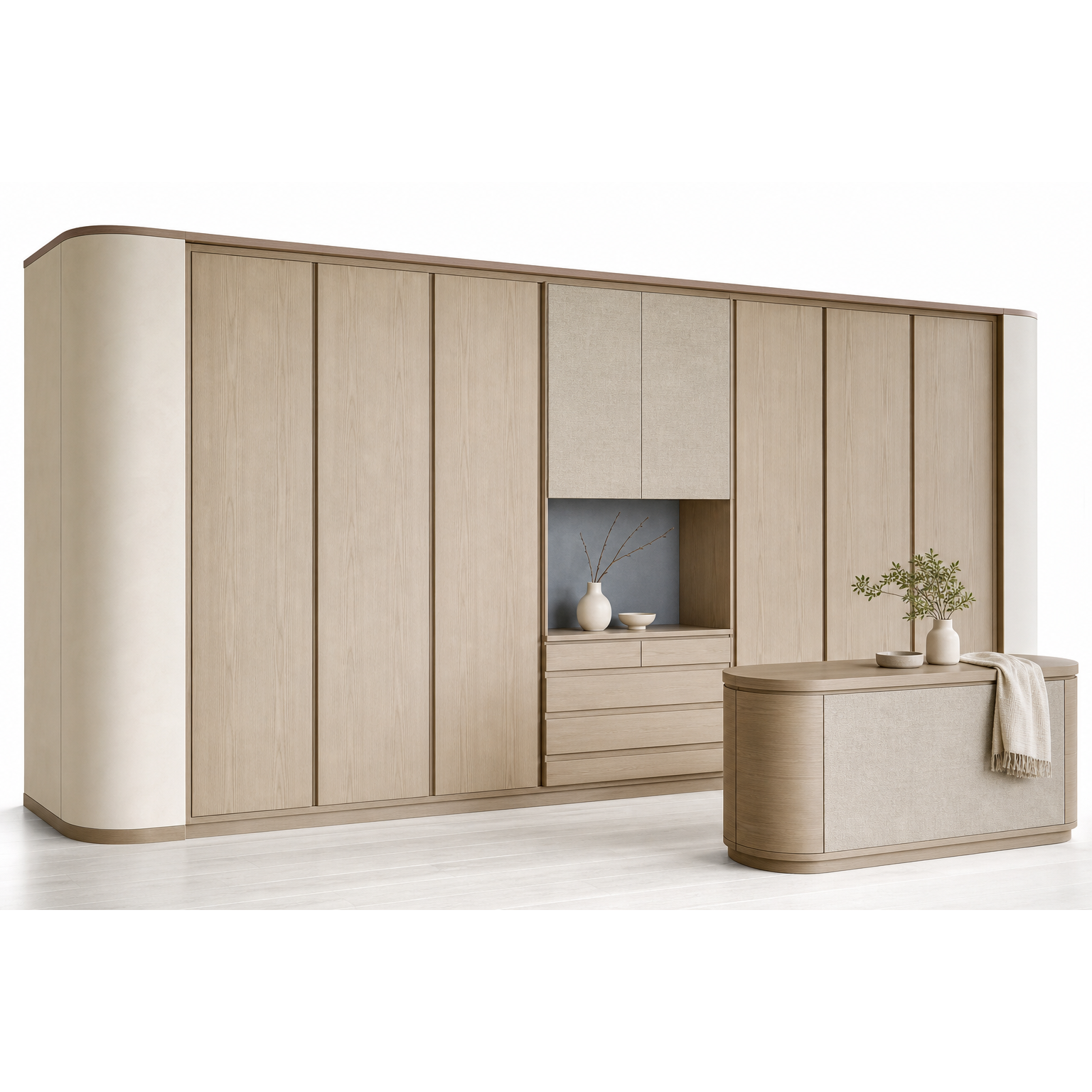 Fadior Radiance Wardrobe Suite with Appliance Buffer Dressing Wall — 304 stainless steel wardrobe system, front view