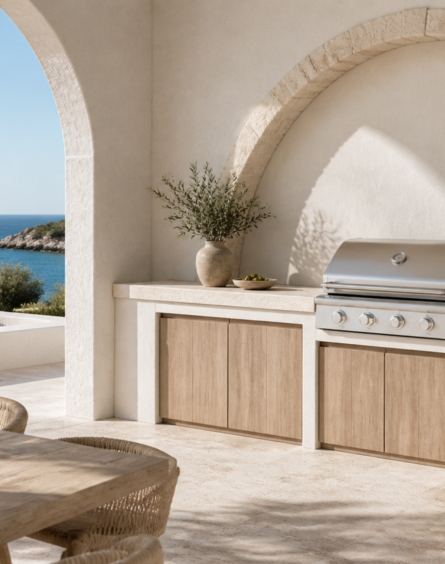Fadior Vantage Outdoor Kitchen Suite with Porcelain Monolith Prep Terrace — lifestyle setting with natural light and