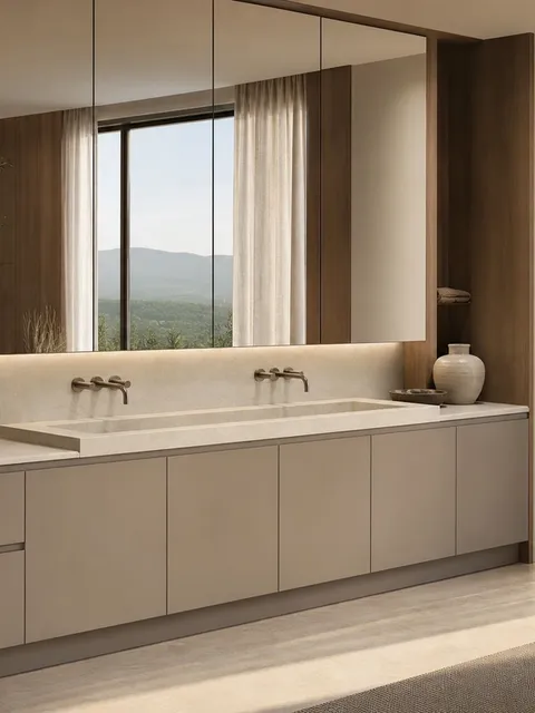 Suite de Baño y Tocador Solstice con Nicho de Lavabo en Gris Cálido