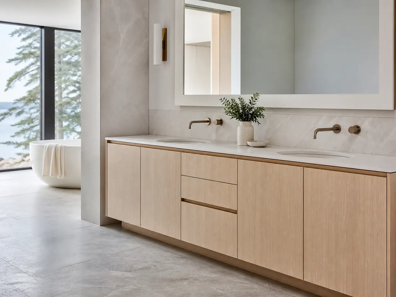 Fadior Nacre Brushed Reveal Double Vanity — 304 stainless steel bath and vanity system, front view