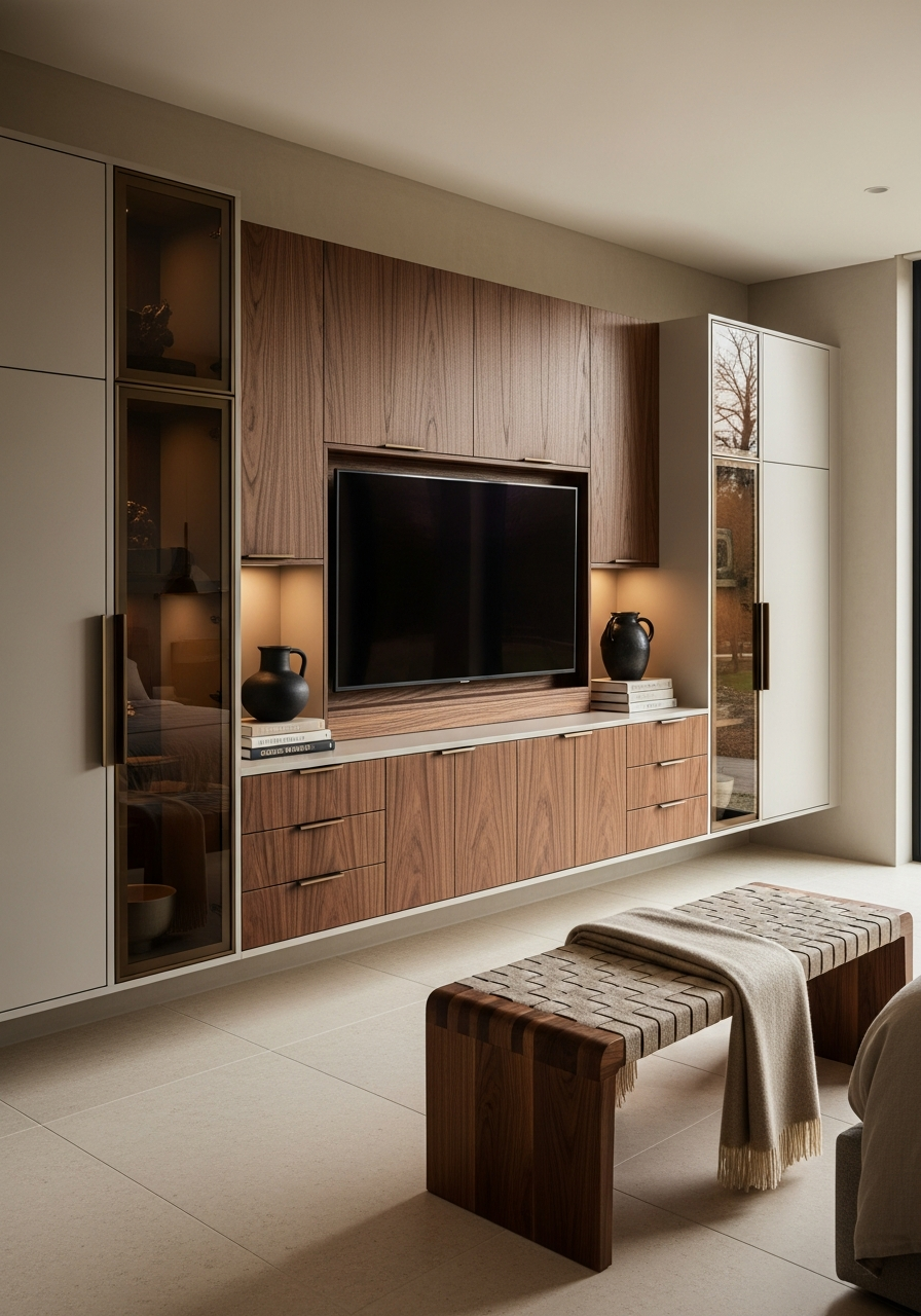 Fadior Essence Media Console — interior room context showing cabinet integration